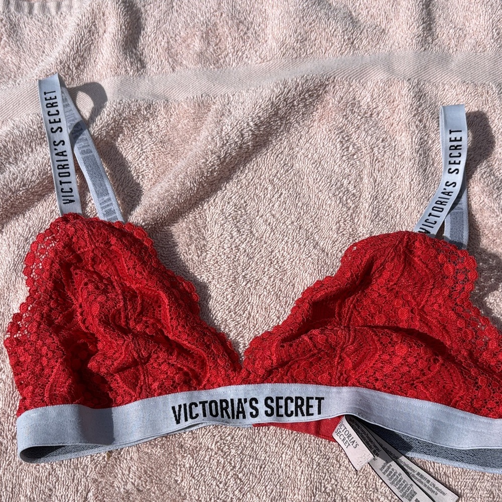 Victoria's Secret Red Lace Bralette with Logo Band